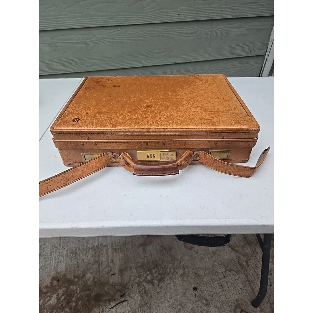 Vintage Hartmann briefcase leather attache tan brown classic business